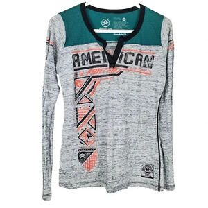 Women's AMERICAN FIGHTER Buckle Gray Long Sleeve T Shirt‎ SZ M Top Orange Medium